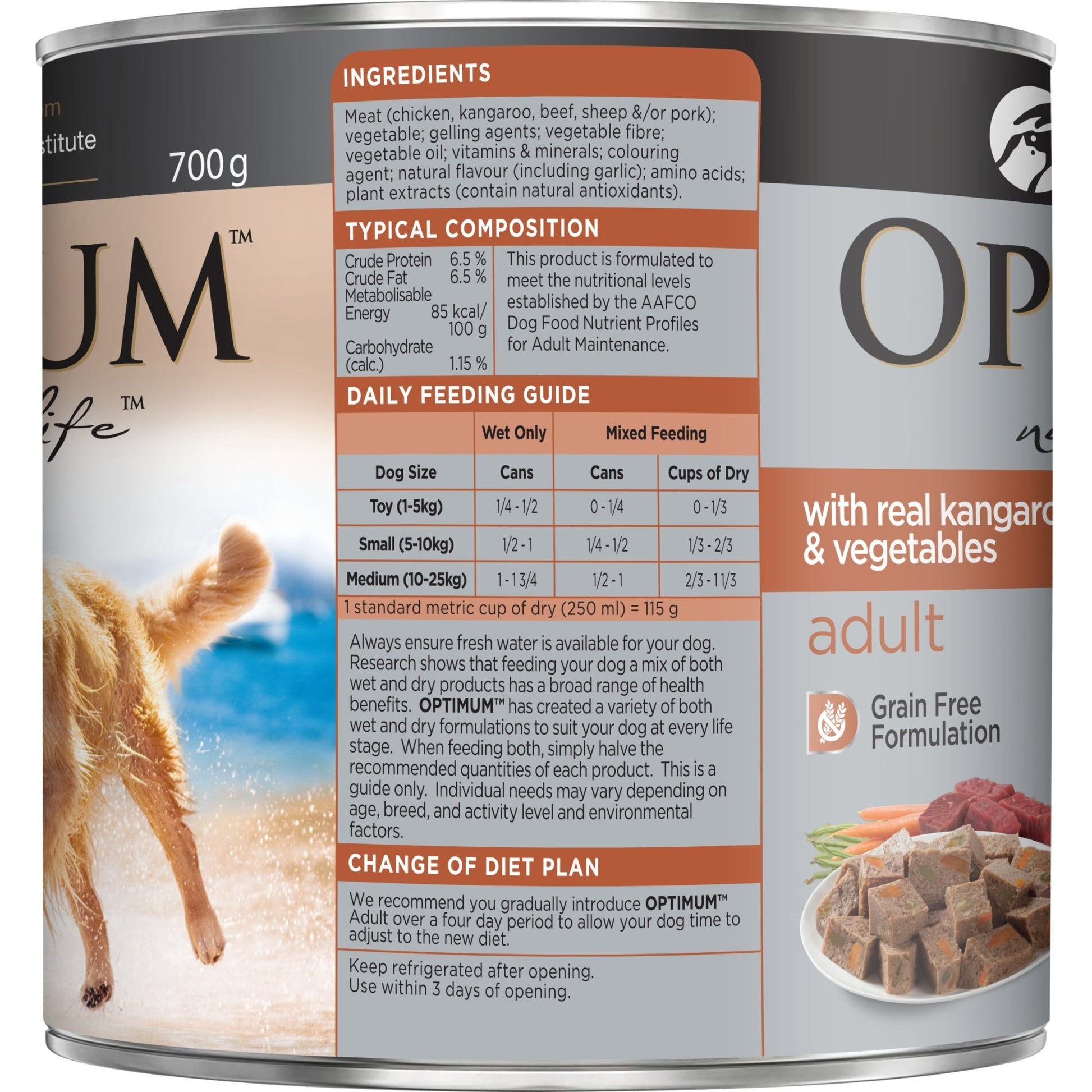 Optimum Wet Dog Food Adult Kangaroo & Vegetables 12x700g - Woonona Petfood & Produce