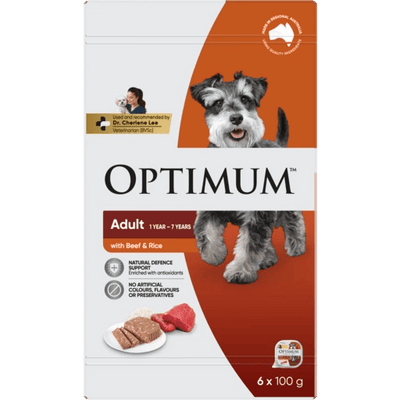Optimum Wet Dog Food Beef and Rice 6x100g - Woonona Petfoods