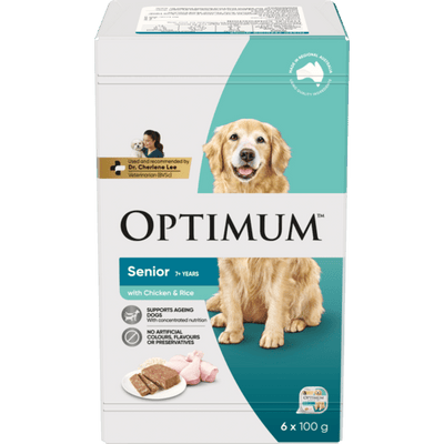 Optimum Wet Dog Food Senior Chicken and Rice 6x100g - Woonona Petfoods