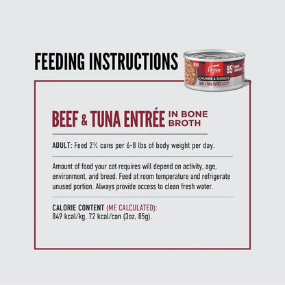ORIJEN Chunks and Shreds Beef & Tuna Entree in Bone Broth 12 x 85g - Woonona Petfoods