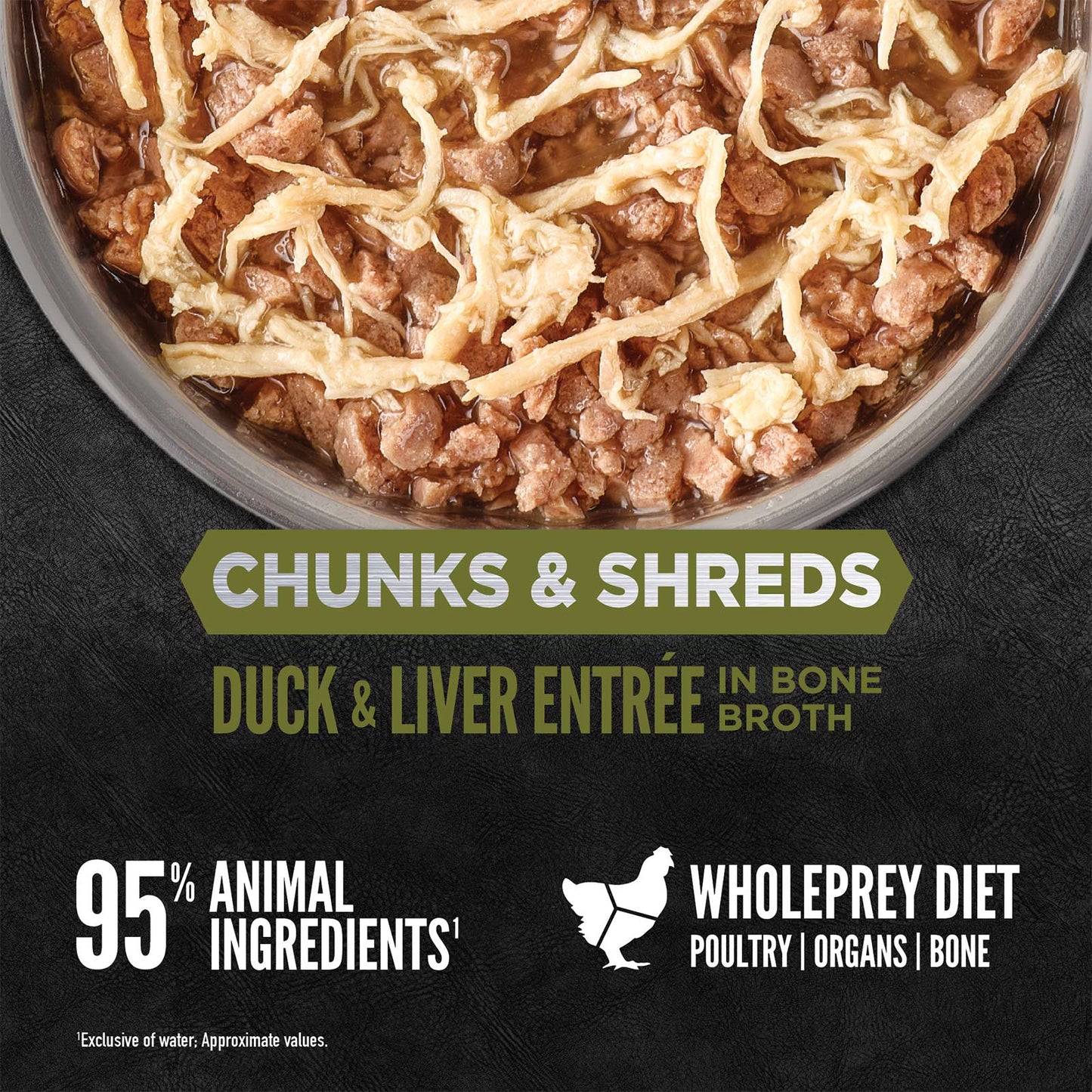 ORIJEN Chunks and Shreds Duck & Liver Entree in Bone Broth 12 x 85g - Woonona Petfoods