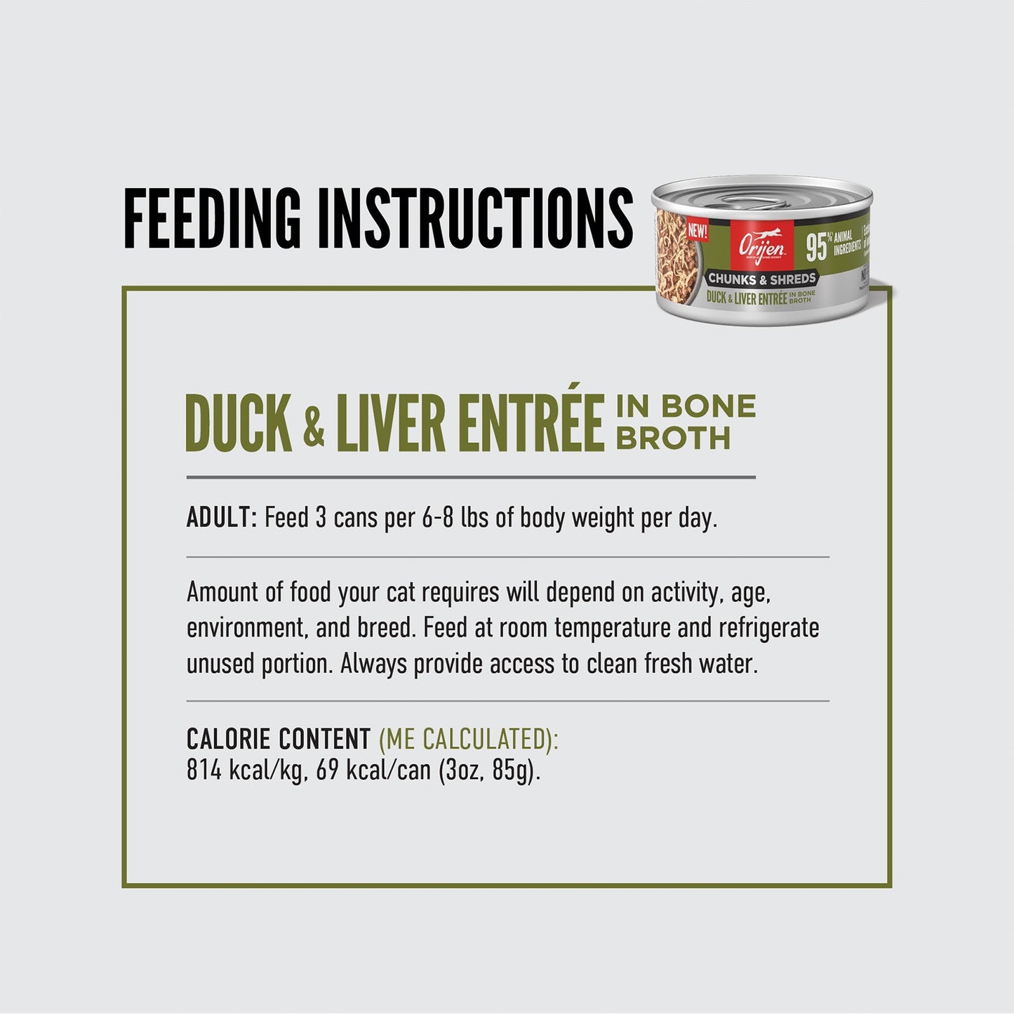 ORIJEN Chunks and Shreds Duck & Liver Entree in Bone Broth 12 x 85g - Woonona Petfoods