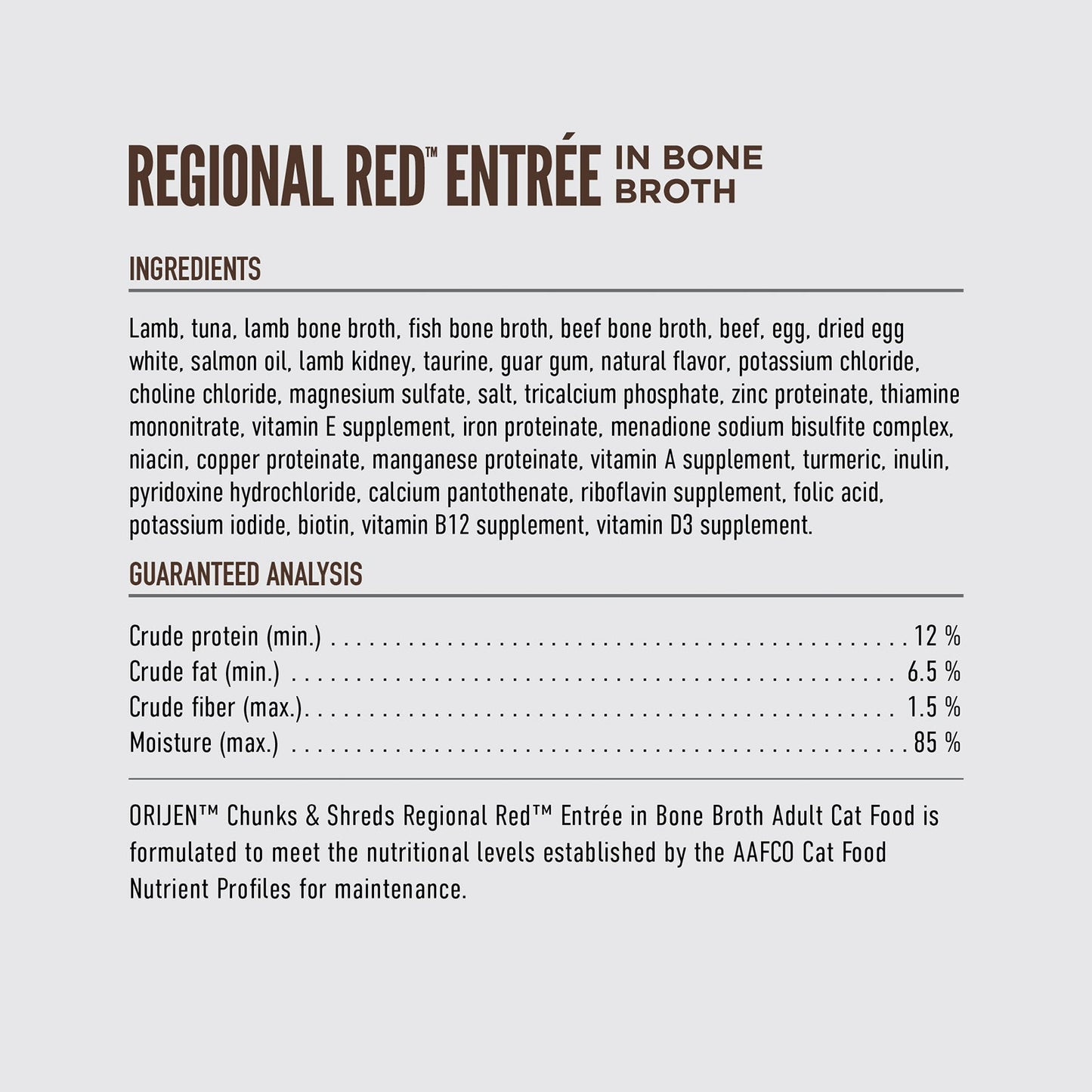 ORIJEN Chunks and Shreds Regional Red in Bone Broth 12 x 85g - Woonona Petfoods
