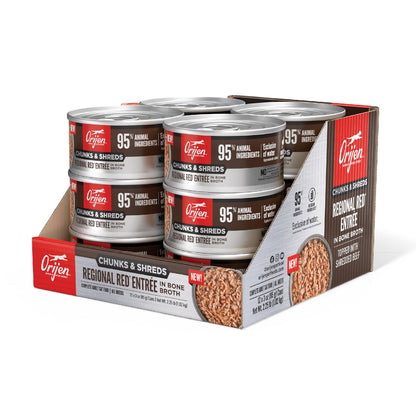 ORIJEN Chunks and Shreds Regional Red in Bone Broth 12 x 85g - Woonona Petfoods