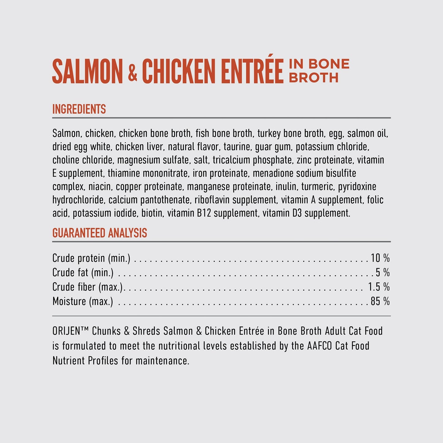 ORIJEN Chunks and Shreds Salmon & Chicken Entree in Bone Broth 12 x 85g - Woonona Petfoods