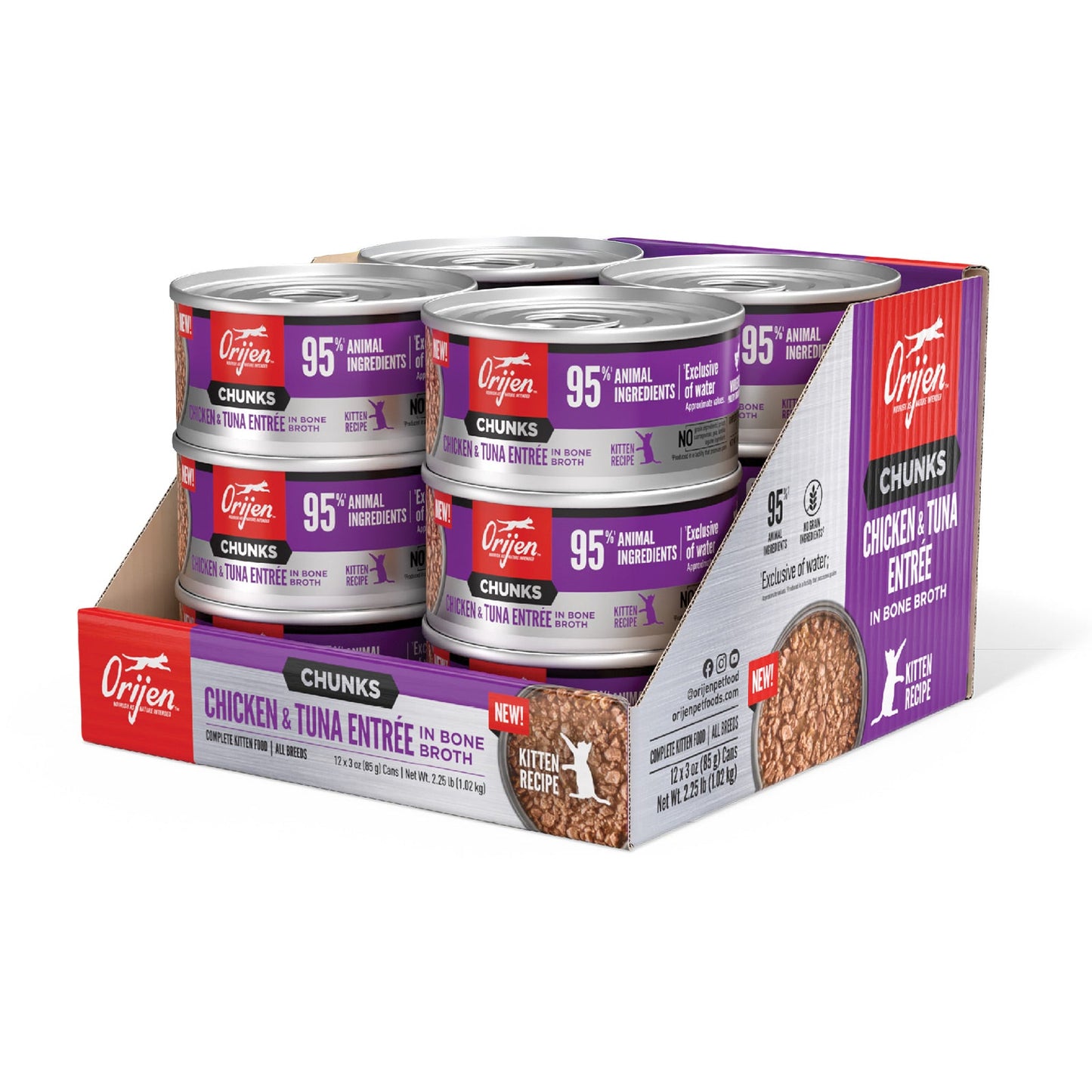 ORIJEN Original Chunks and Shreds Kitten Chicken & Tuna Entree in Bone Broth 6 x 155g - Woonona Petfoods