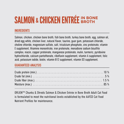 ORIJEN Original Chunks and Shreds Salmon & Chicken Entree in Bone Broth 6 x 155g - Woonona Petfoods