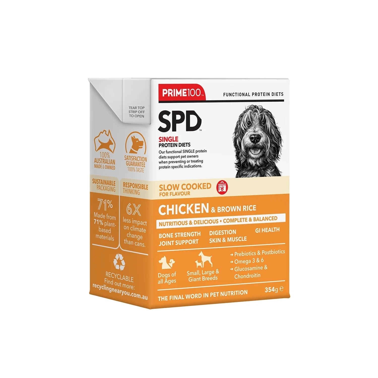 Prime 100 SPD Slow Cooked Chicken and Brown Rice 354g - Woonona Petfood & Produce