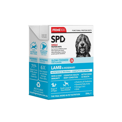 Prime 100 SPD Slow Cooked Lamb and Rosemary 354g - Woonona Petfood & Produce