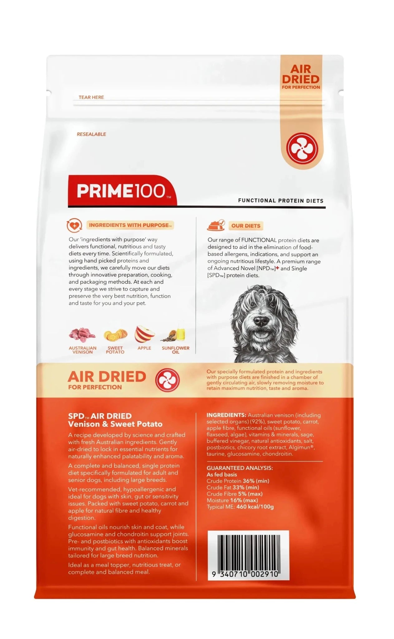 Prime100 SPD Air Dried Venison and Sweet Potato - Woonona Petfoods