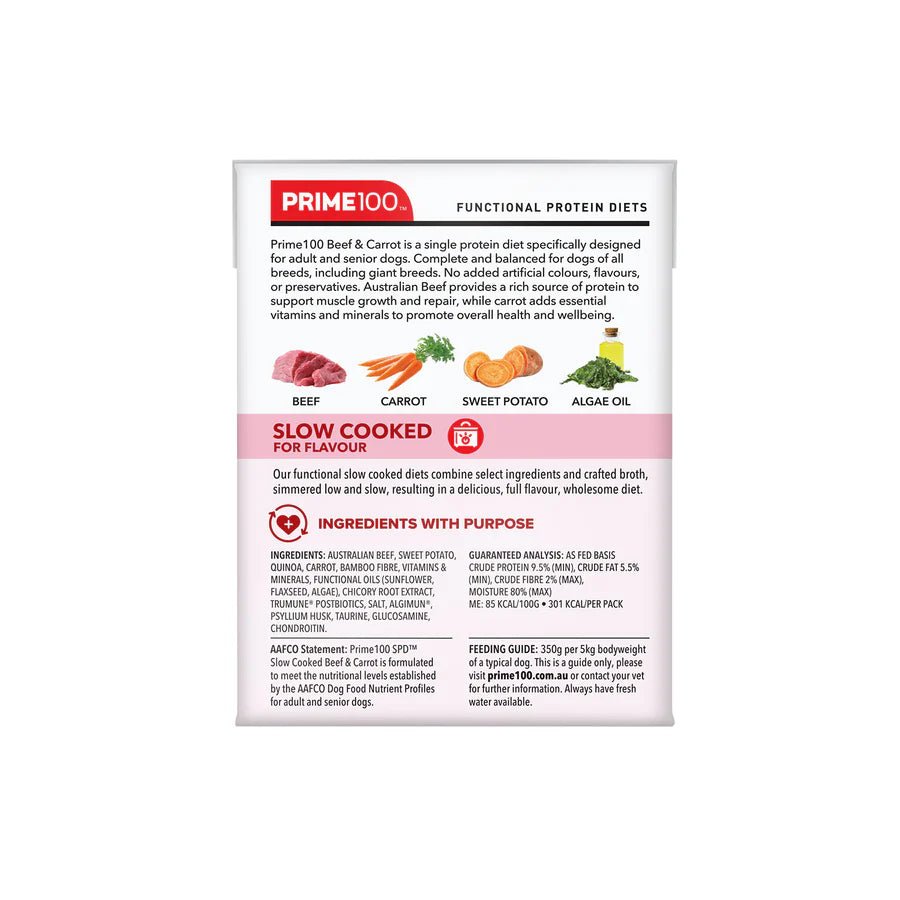 Prime100 SPD Slow Cooked Beef and Carrot - Woonona Petfoods