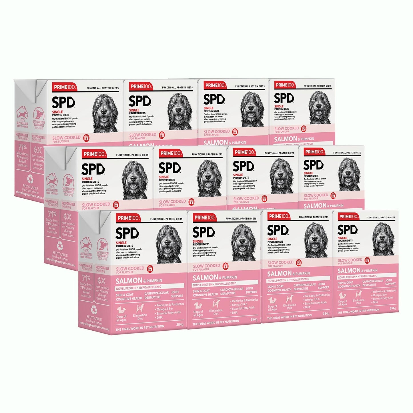Prime100 SPD Slow Cooked Salmon and Pumpkin 354g - Woonona Petfoods