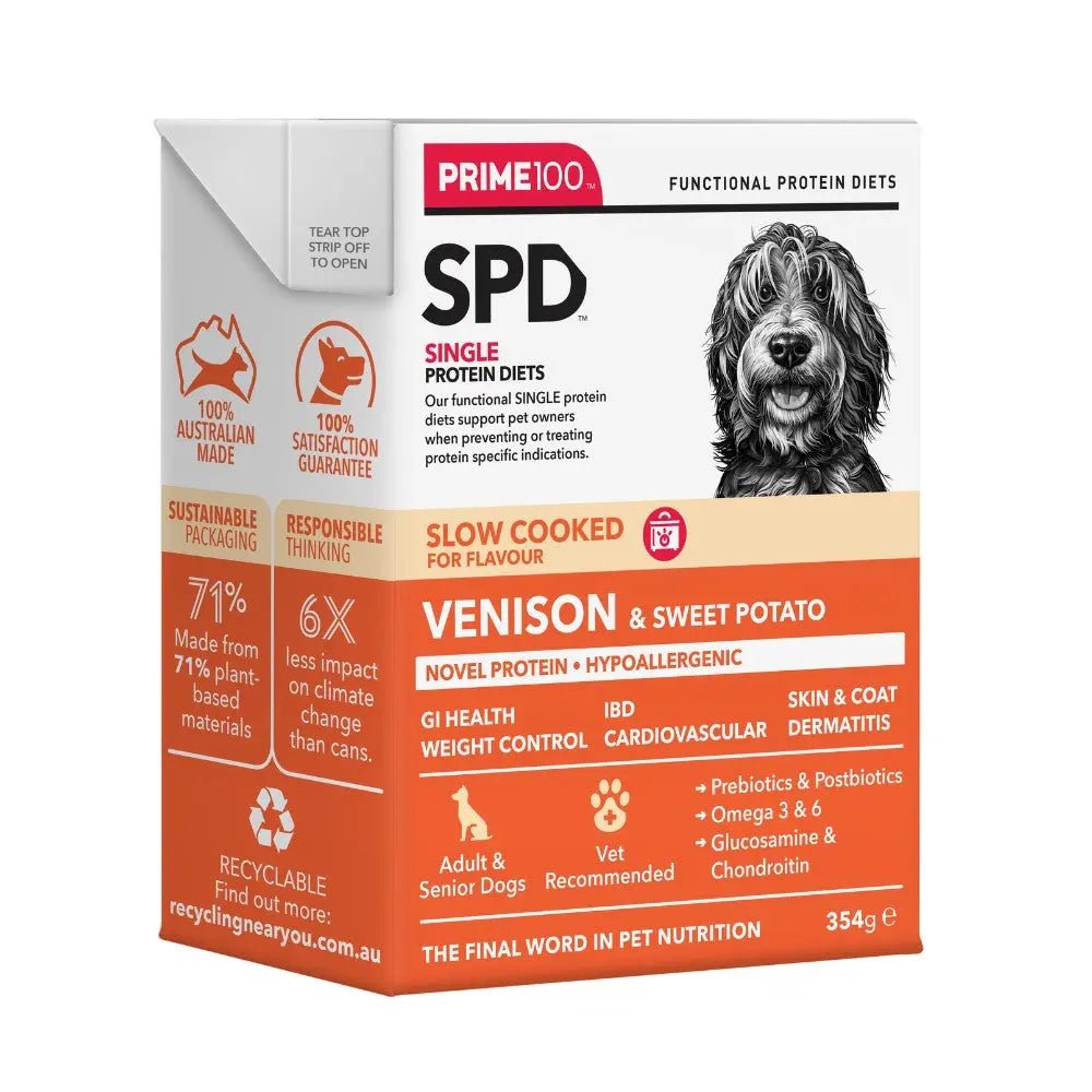 Prime100 SPD Slow Cooked Vension and Sweet Potato 354g - Woonona Petfoods