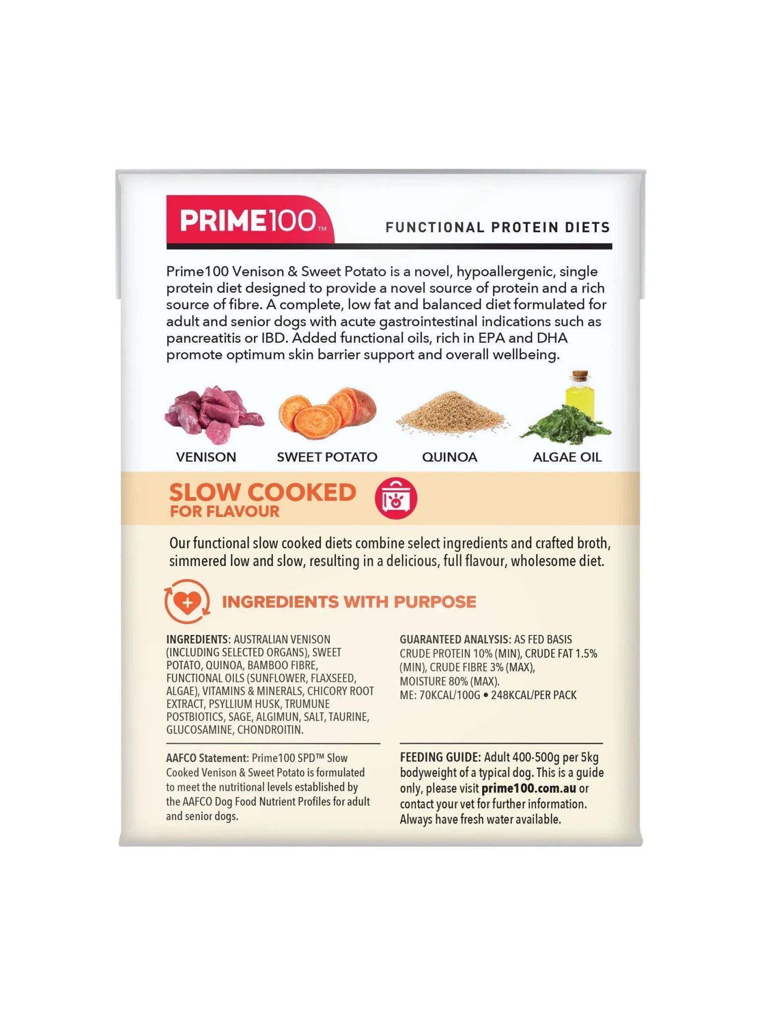 Prime100 SPD Slow Cooked Vension and Sweet Potato 354g - Woonona Petfoods