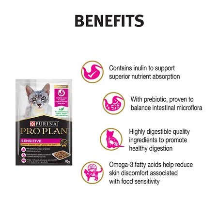 Pro Plan Cat Wet Pouches Sensitive Chicken 12x85g - Woonona Petfood & Produce