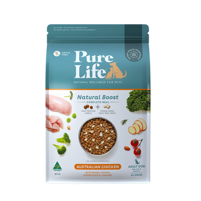 Pure Life Natural Boost Chicken Grain Free Freeze Dried Adult Dog Food 8kg - Woonona Petfood & Produce