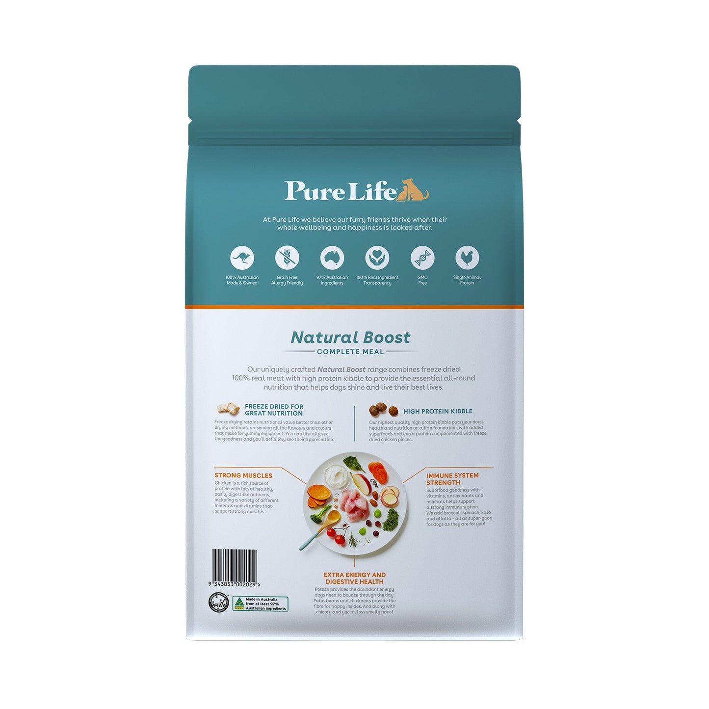 Pure Life Natural Boost Chicken Grain Free Freeze Dried Adult Dog Food 8kg - Woonona Petfood & Produce