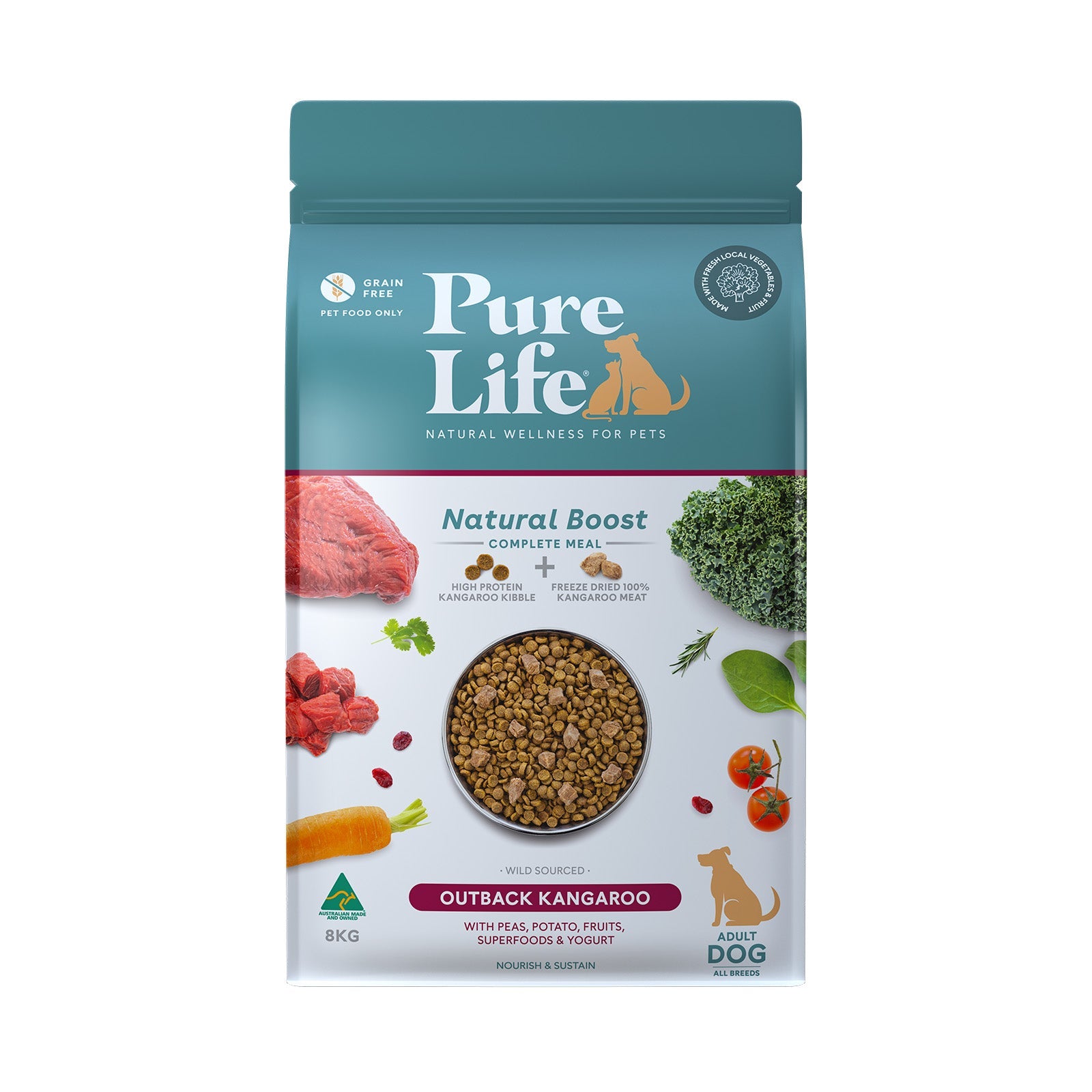 Pure Life Natural Boost Kangaroo Grain Free Freeze Dried Adult Dog Food 8kg - Woonona Petfoods