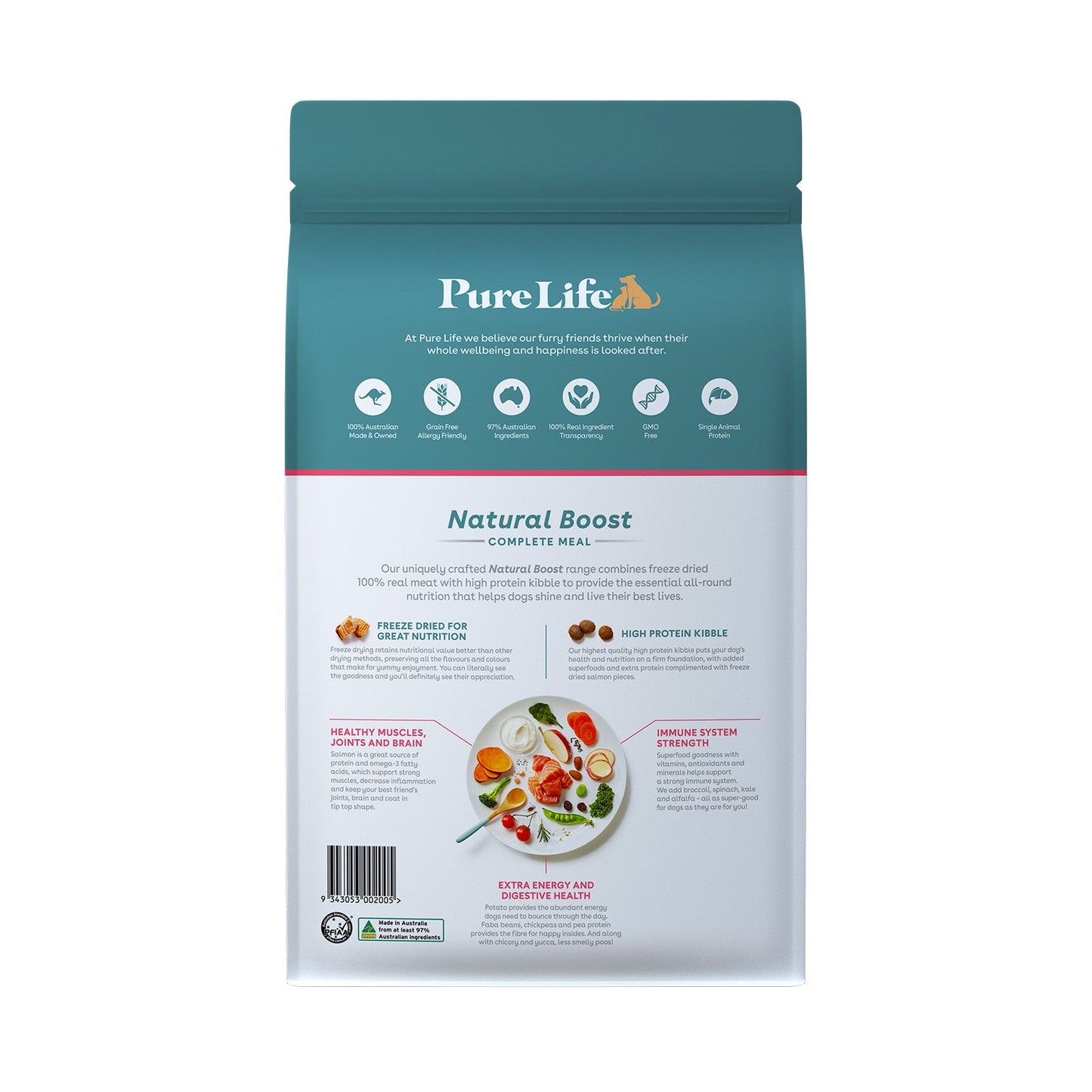 Pure Life Natural Boost Salmon Grain Free Freeze Dried Adult Dog Food 8kg - Woonona Petfood & Produce