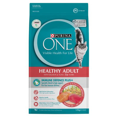 Purina ONE Dry Cat Food Healthy Adult Salmon and Tuna 1.5kg - Woonona Petfood & Produce