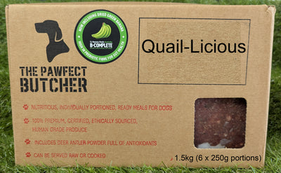 The Pawfect Butcher Quail-licious Raw Blend 6 x 250g