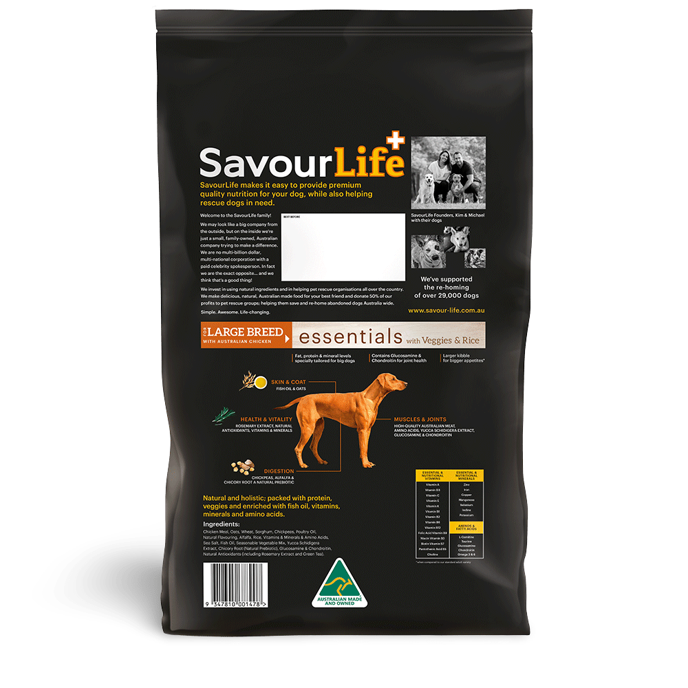 SavourLife Essentials Dog Adult Large Breed Chicken and Veggies 15kg - Woonona Petfoods