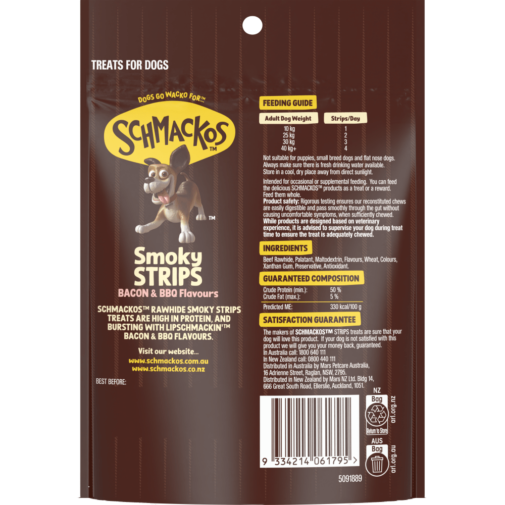 Schamckos BBQ and Smokey Flavour Bacon Strips 70g - Woonona Petfoods