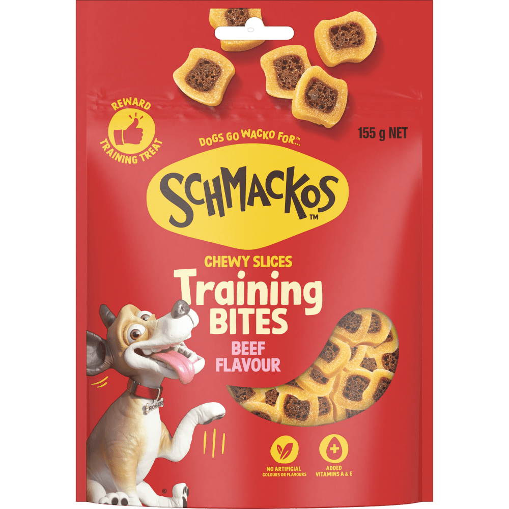Schmackos Tasty Bites Chewy Slices Beef 155g - Woonona Petfoods