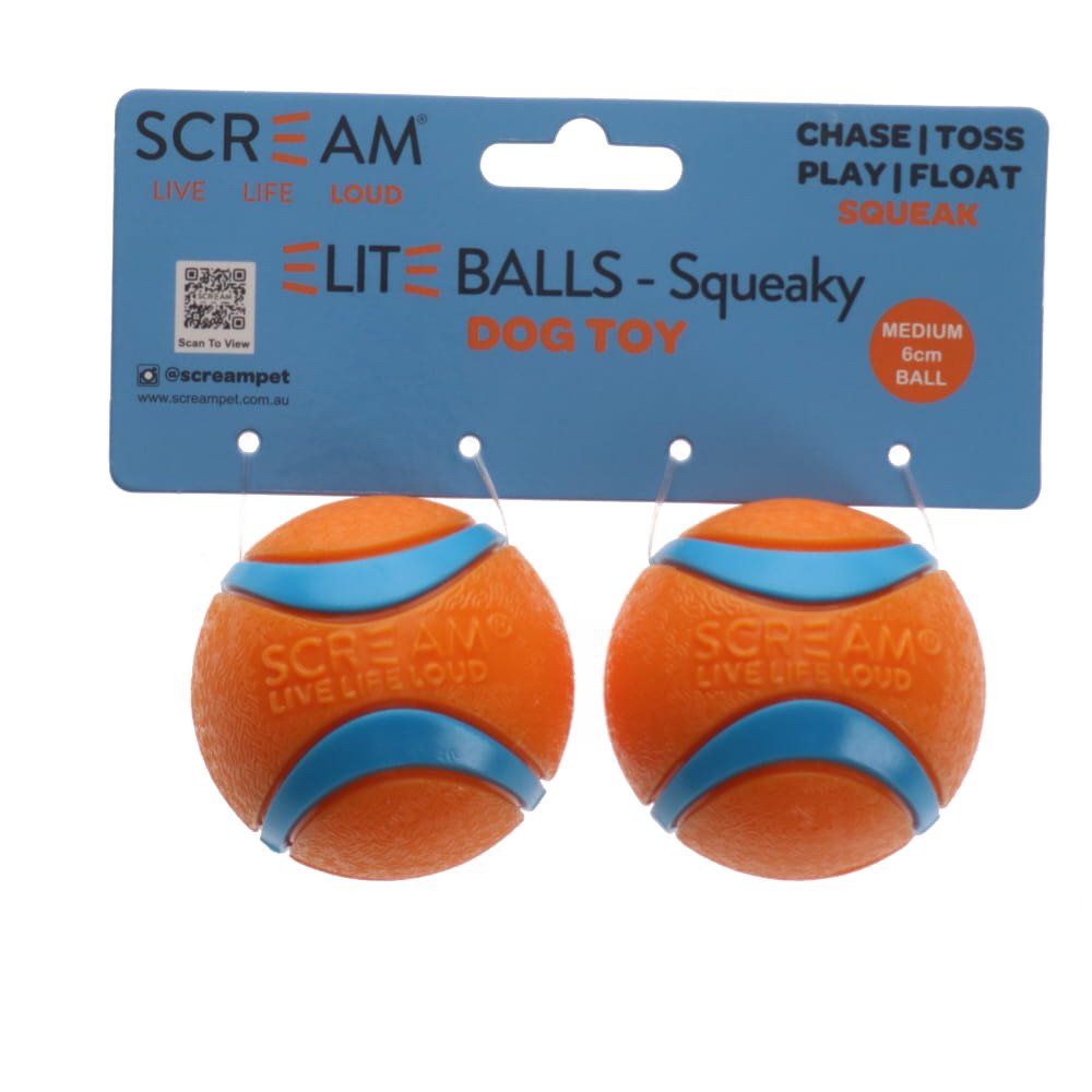 Scream ELITE BALL SQUEAKY Loud Orange & Blue - Woonona Petfoods