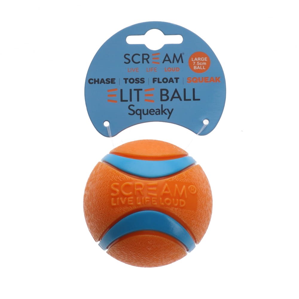 Scream ELITE BALL SQUEAKY Loud Orange & Blue - Woonona Petfoods