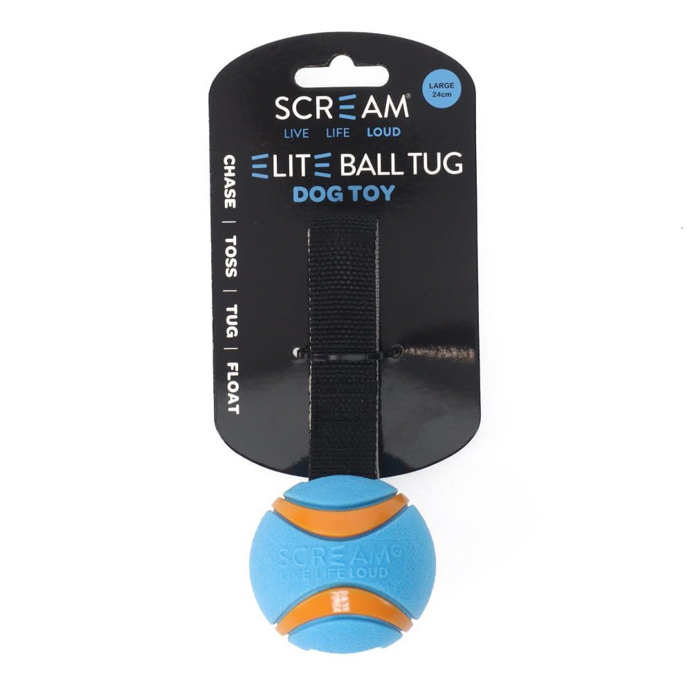 Scream ELITE BALL TUG Loud Blue & Orange - Large 24cm - Woonona Petfoods
