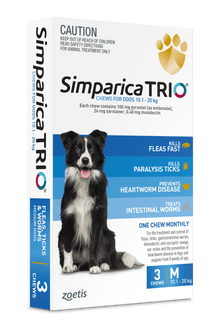 Simparica Trio 10.1kg - 20kg Dog Flea, Tick & Worm Chew - Woonona Petfoods