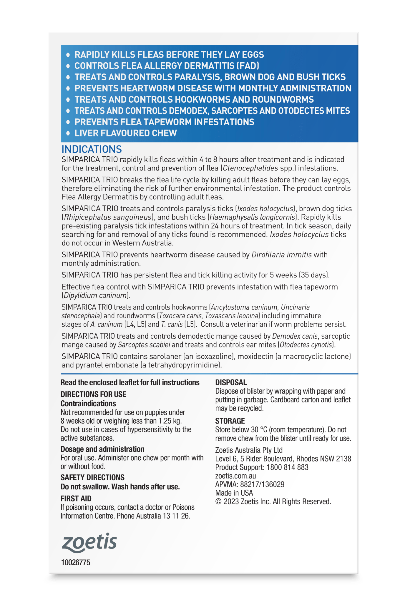 Simparica Trio 10.1kg - 20kg Dog Flea, Tick & Worm Chew - Woonona Petfoods