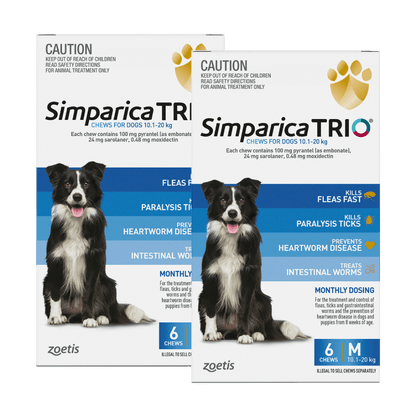 Simparica Trio 10.1kg - 20kg Dog Flea, Tick & Worm Chew - Woonona Petfoods