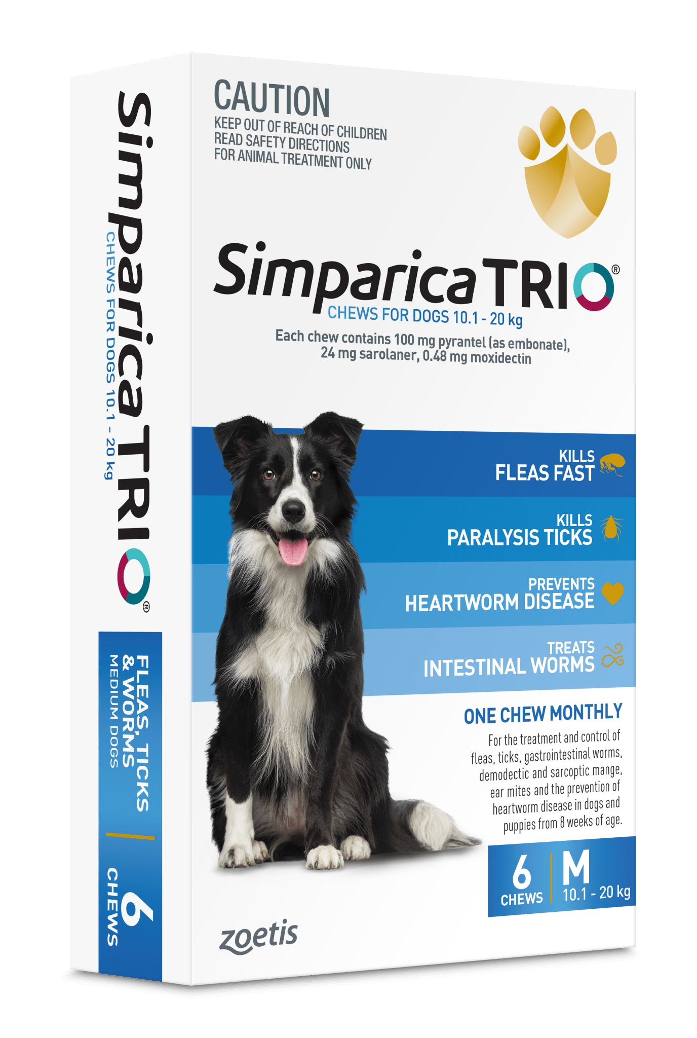 Simparica Trio 10.1kg - 20kg Dog Flea, Tick & Worm Chew - Woonona Petfoods
