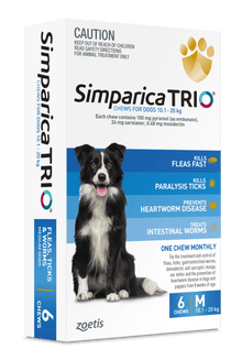 Simparica Trio 10.1kg - 20kg Dog Flea, Tick & Worm Chew - Woonona Petfoods