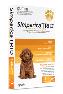 Simparica Trio 1.25kg - 2.5kg Dog Flea, Tick & Worm Chew 3 Pack - Woonona Petfoods