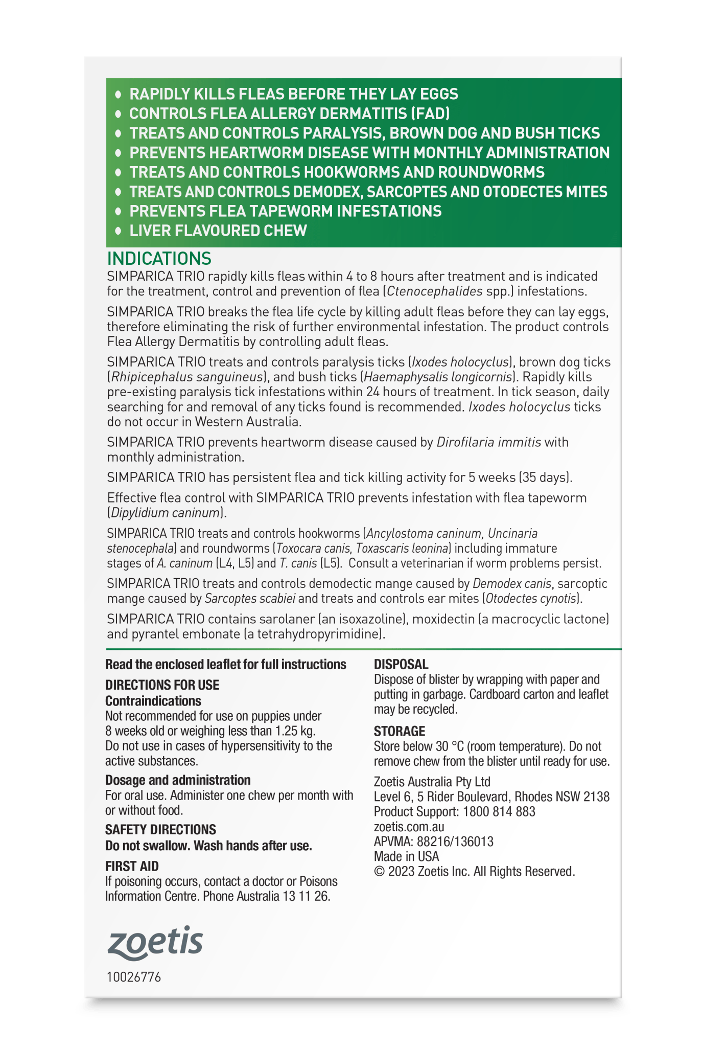 Simparica Trio 20.1kg - 40kg Dog Flea, Tick & Worm Chew - Woonona Petfoods