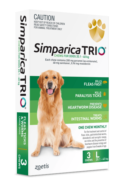 Simparica Trio 20.1kg - 40kg Dog Flea, Tick & Worm Chew - Woonona Petfoods