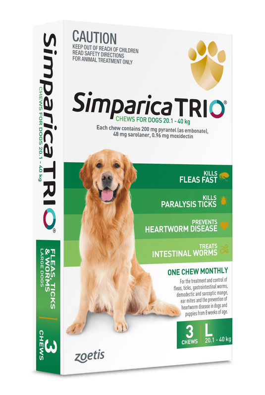 Simparica Trio 20.1kg - 40kg Dog Flea, Tick & Worm Chew - Woonona Petfoods