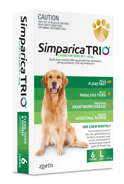 Simparica Trio 20.1kg - 40kg Dog Flea, Tick & Worm Chew - Woonona Petfoods