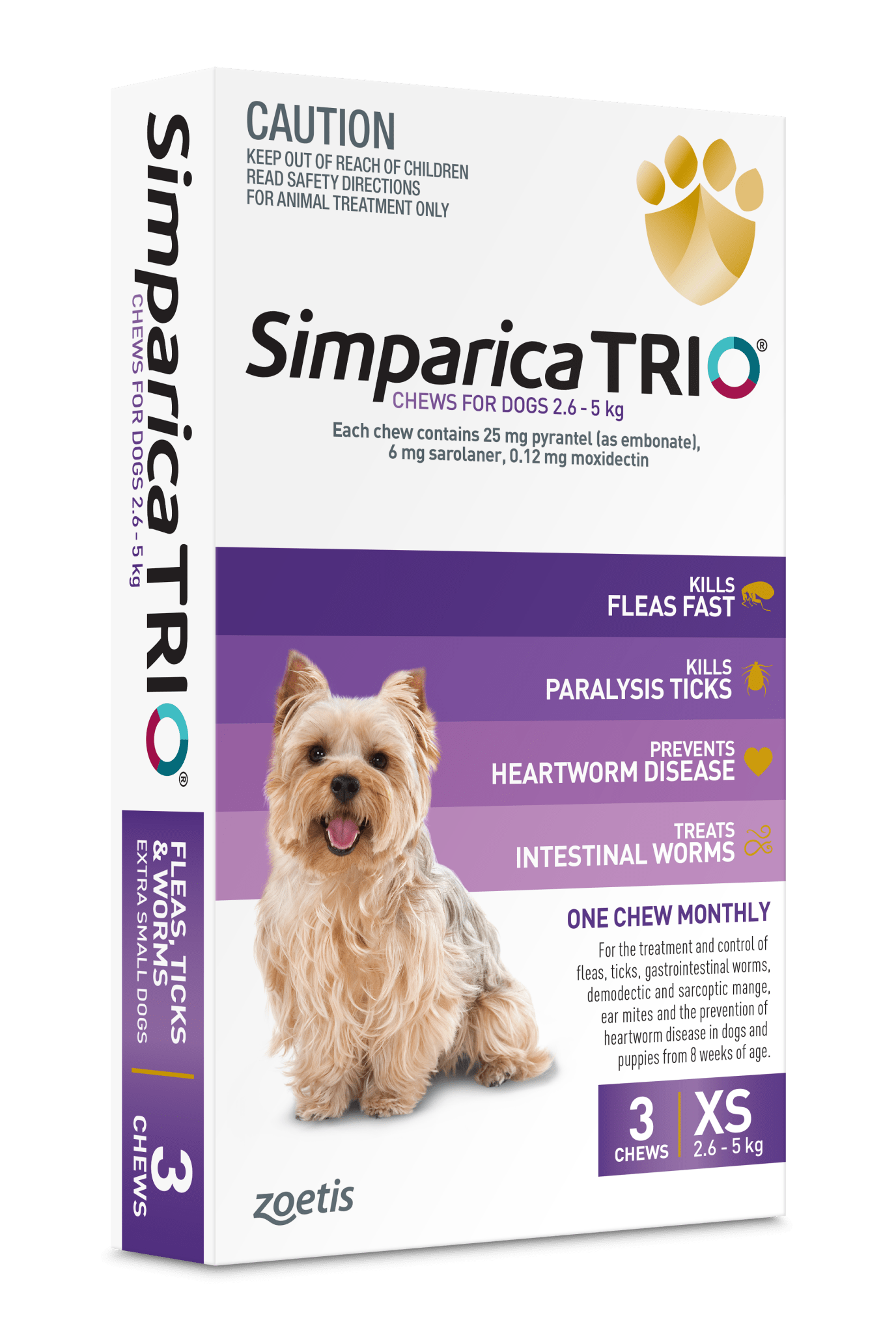 Simparica Trio 2.6kg - 5kg Dog Flea, Tick & Worm Chew 3 Pack - Woonona Petfoods