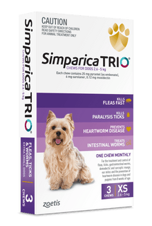 Simparica Trio 2.6kg - 5kg Dog Flea, Tick & Worm Chew 3 Pack - Woonona Petfoods