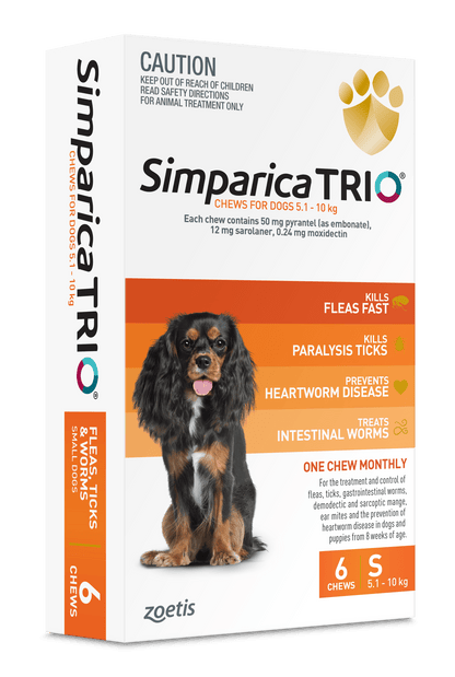 Simparica Trio 5.1kg - 10kg Dog Flea, Tick & Worm Chew - Woonona Petfoods