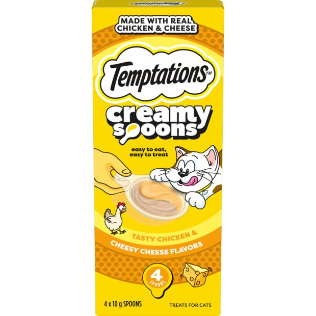 Temptations Creamy Spoons Chicken & Cheese 4 x 10g - Woonona Petfood & Produce