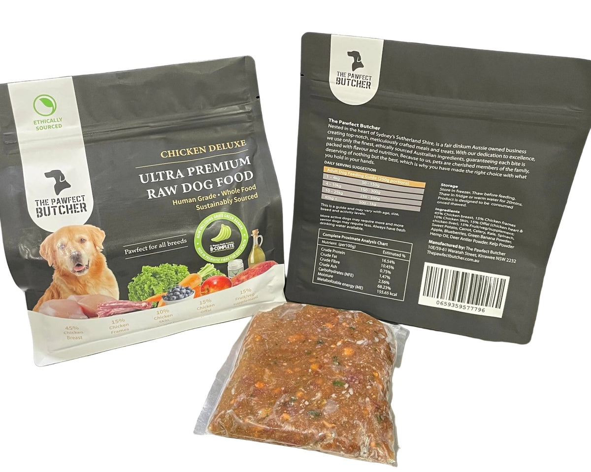 The Pawfect Butcher Chicken Deluxe Raw Blend 4 x 250g - Woonona Petfoods