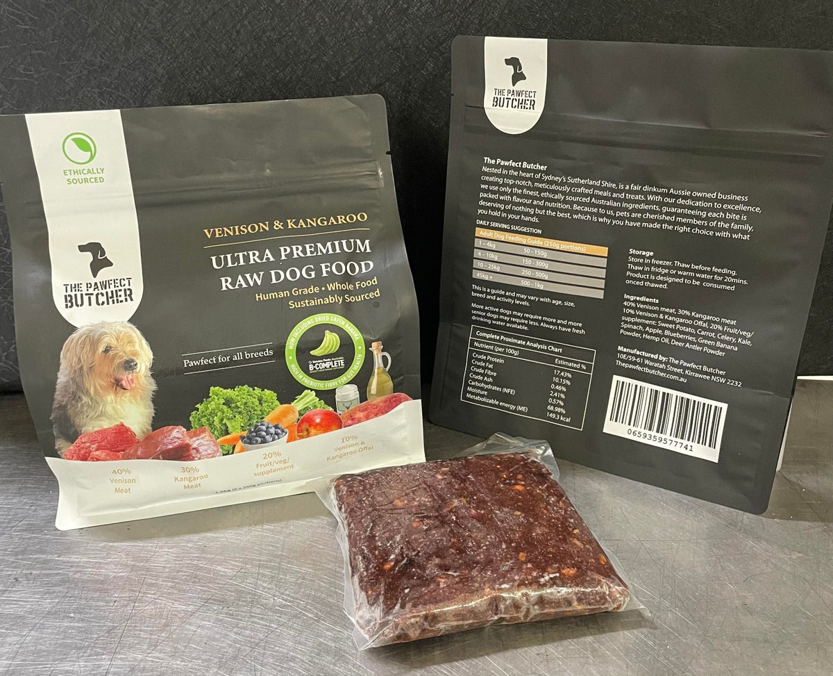 The Pawfect Butcher Venison and Kangaroo Raw Blend 4 x 250g - Woonona Petfoods