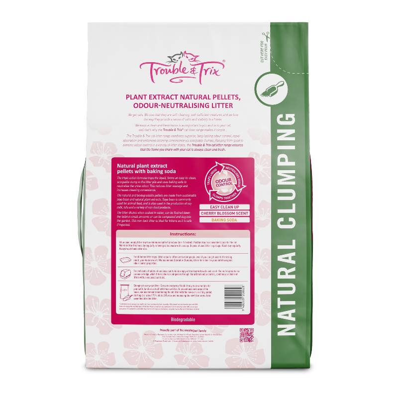 Trouble and Trix Cat Litter Natural Pellets Cherry Blossom Scent 10L - Woonona Petfoods