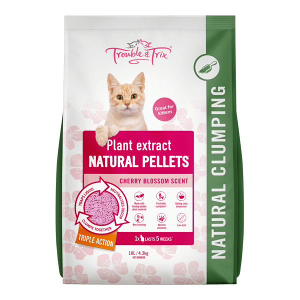 Trouble and Trix Cat Litter Natural Pellets Cherry Blossom Scent 10L - Woonona Petfoods