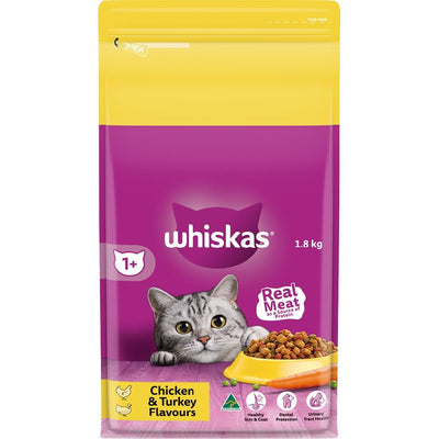 Whiskas Dry Cat Food Adult Chicken & Turkey 1.8kg - Woonona Petfoods